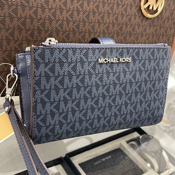 Michael Kors Jet Set Travel Large Double-Zip Wristlet-Wallet-PhoneHolder Admiral - Picture 12 of 16